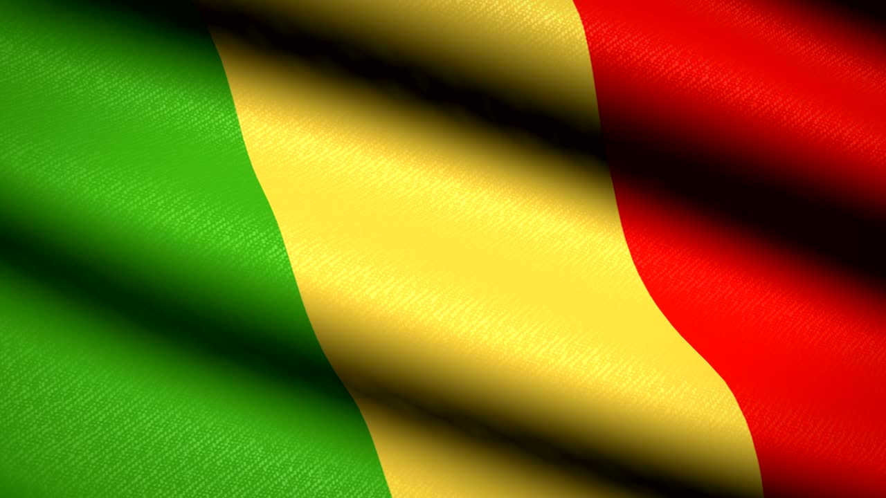 la bandera de malí agitando un fondo textil con textura. animación de bucle sin costuras. pantalla completa. movimiento lento. video en 4k
