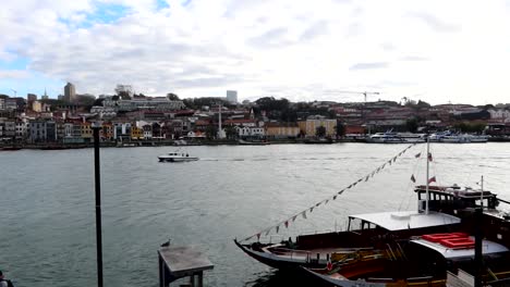 rabelo boat moored along douro river in porto