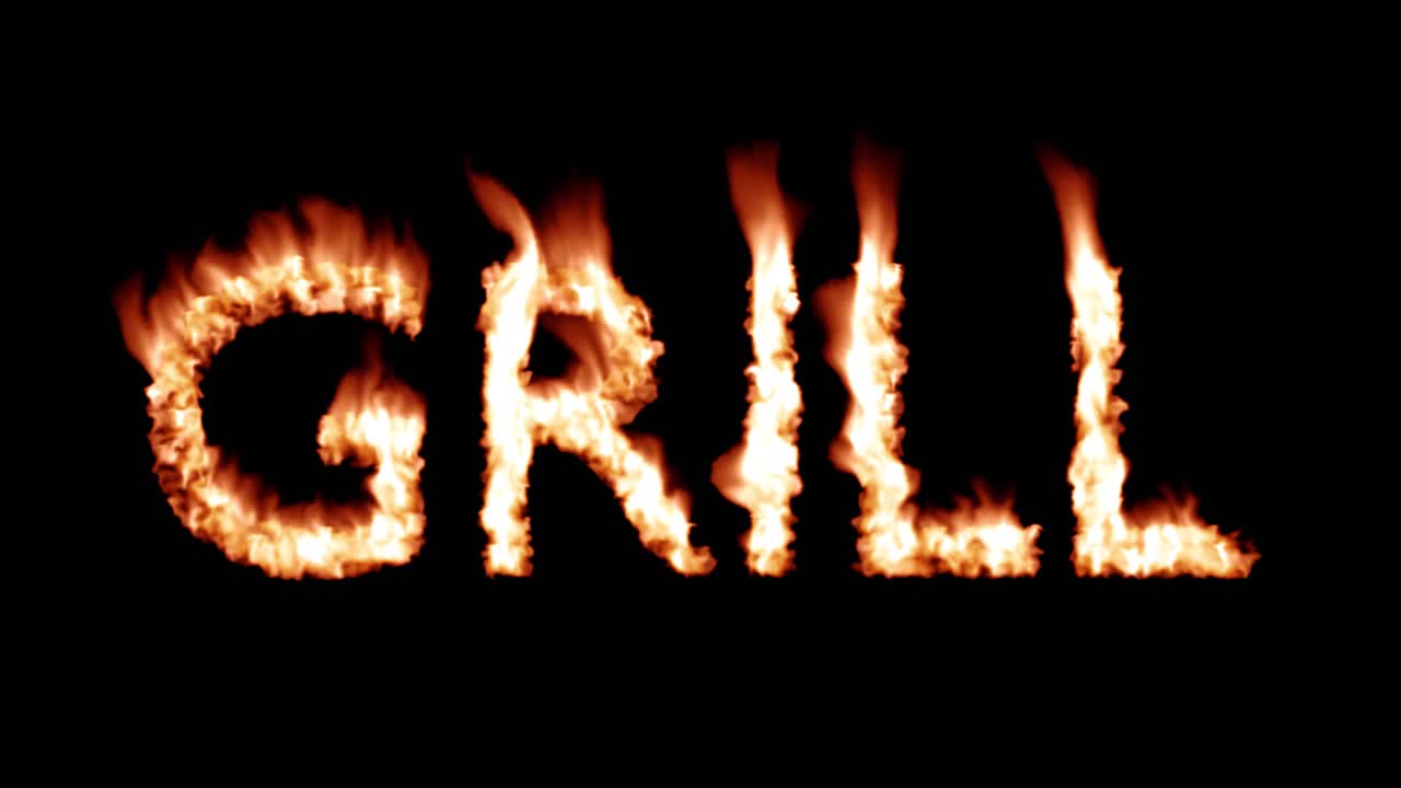 그릴 핫 텍스트 브랜드 브랜딩 철 불타는 열 불꽃 오버레이 4k