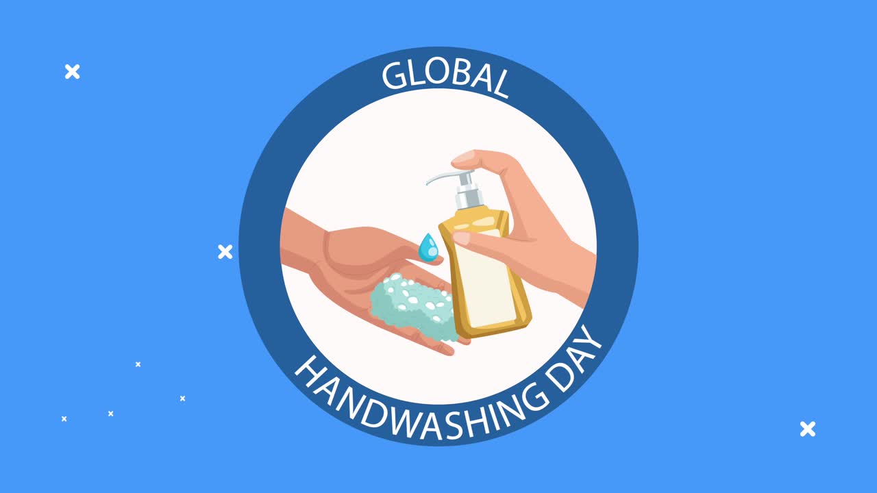 항균 비누 봉인을 사용하여 손을 사용하는 글로벌 손 기 애니메이션