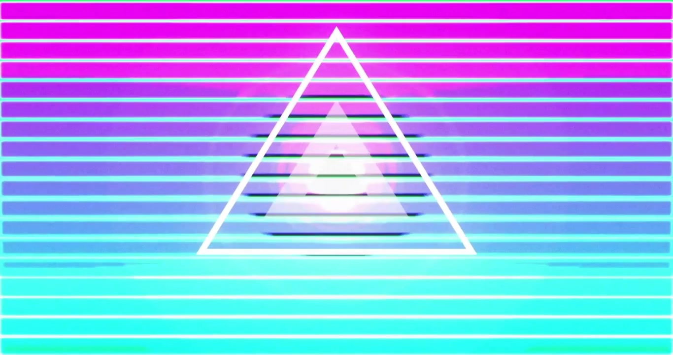 Animation of triangles and colourful lines on black background