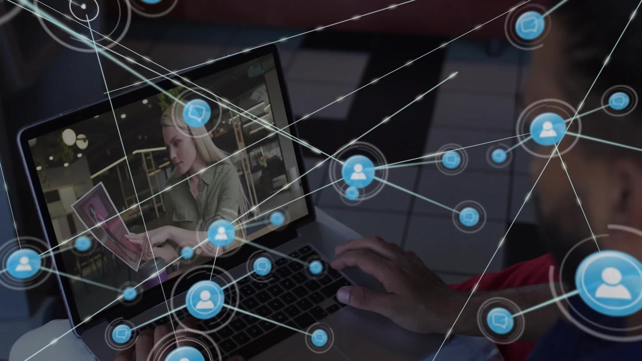 Animation of icons networking and social media connections