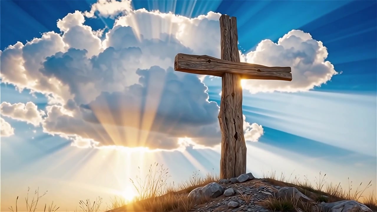 Croce Cristiana Luce Celestiale Sfondo per il Culto.
