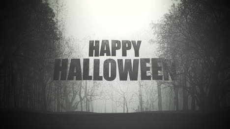 feliz halloween y fondo místico con bosque oscuro y niebla