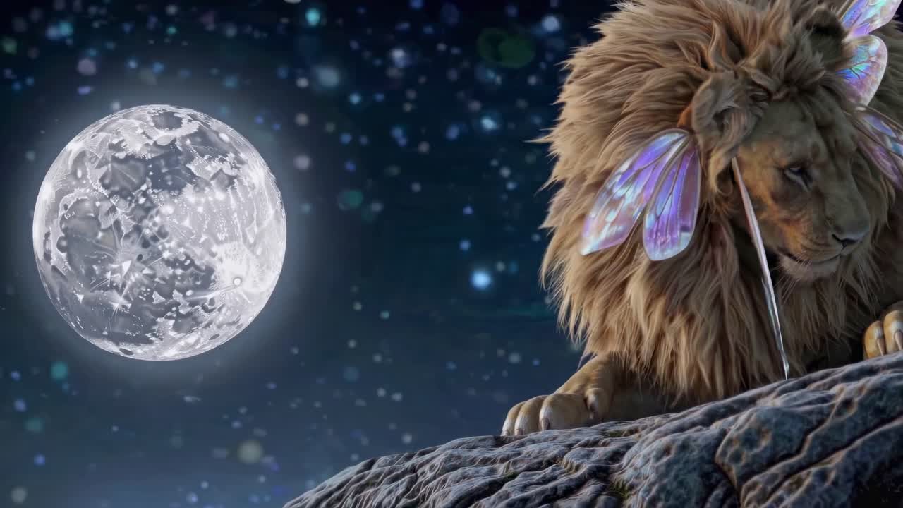 Mystical Lion Under the Moonlight