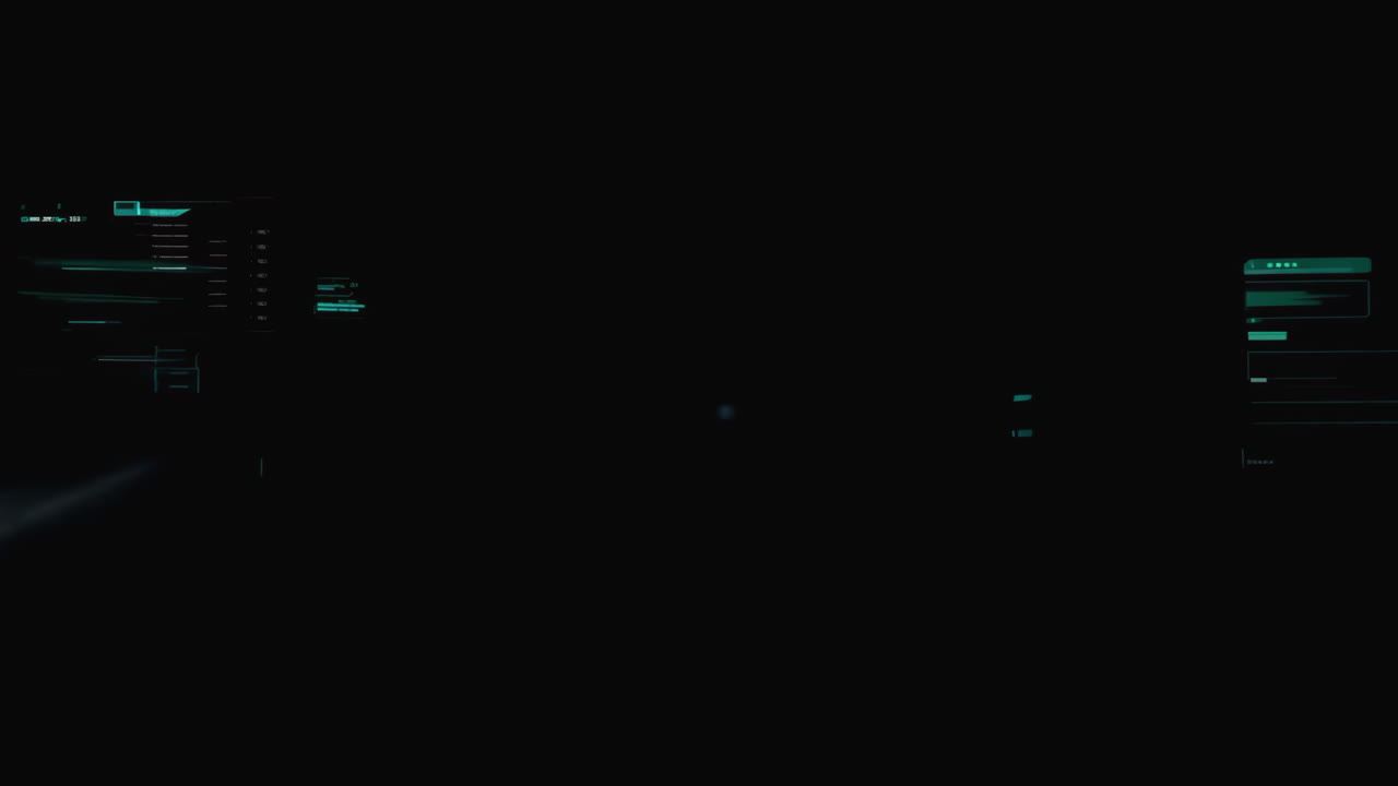 4K seamless loop animation of a futuristic HUD interface with holographic charts, data points and sci-fi motion