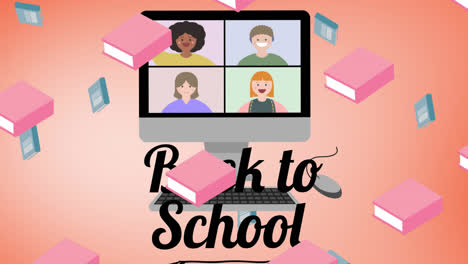 animation of back to school text on pink background