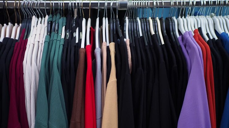 Primo piano di molti display di panni da donna in vendita