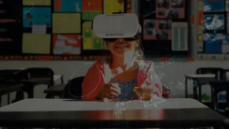 Animation-of-mathematical-formulas-over-schoolgirl-using-vr-headset