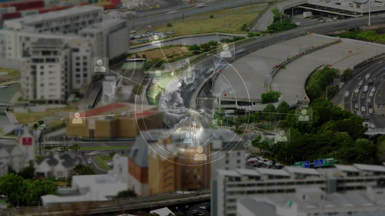 도시 풍경에 대한 연결 네트워크의 애니메이션