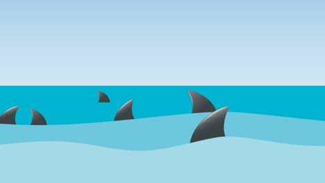 shark infested sea. concept of the business world in the hands of unscrupulous traders. animated illustration, loopable graphic element