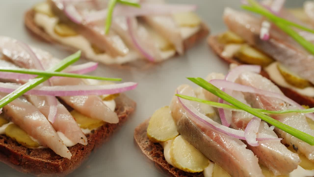 Herring Sandwiches with Pickles and Onions