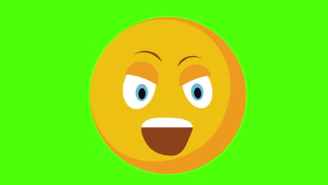 animación en 3d de una cara circular amarilla escéptica que muestra una perturbación sobre un fondo verde