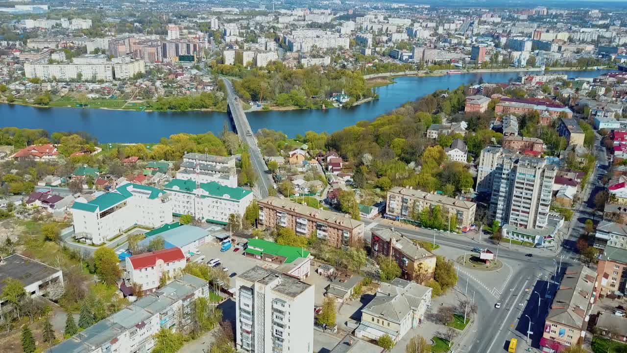 City bird eye view. Aerial drone view of town cityscape from above