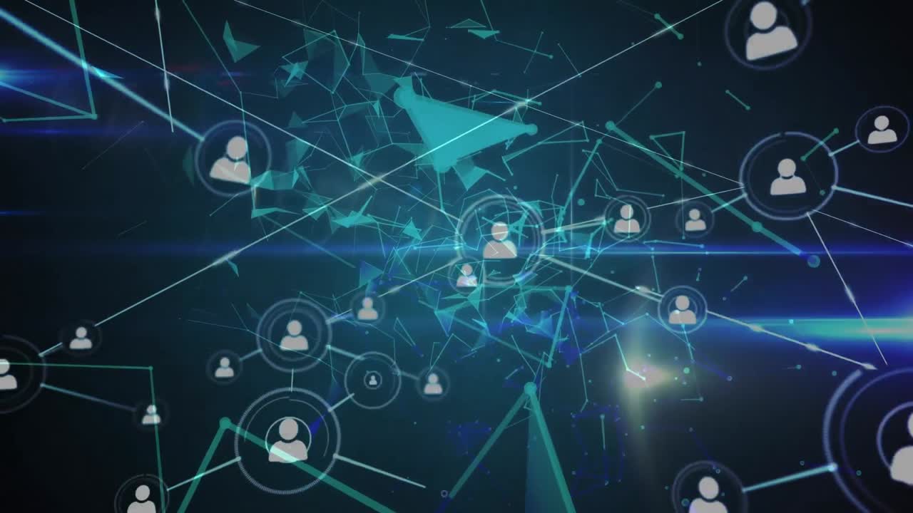 Globe of profile digital icons against black background.