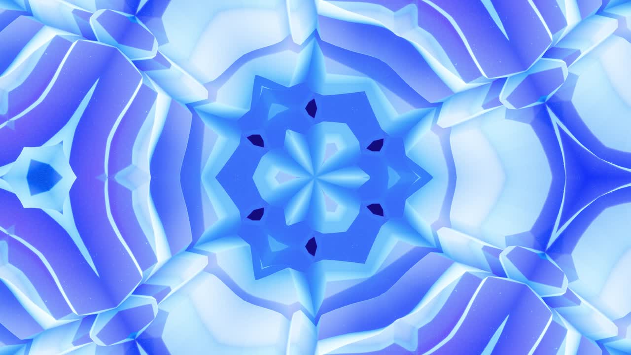 Smooth looped animation of 3d abstract soft matte shape like flower or mandala, symmetrical structure of blue purple velvet material interspersed sequins, changes shapes smoothly cyclical. Gradient