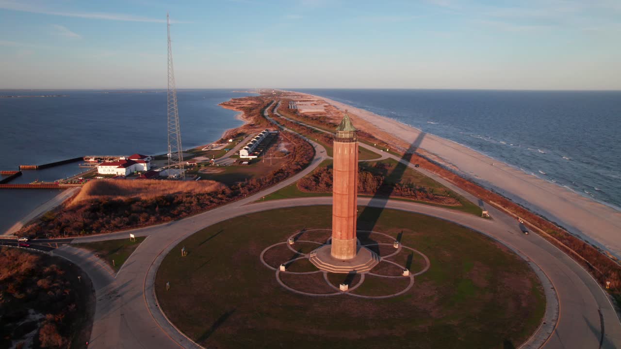 Fire Island. Aerial view with Water Tower in foreground, 4K