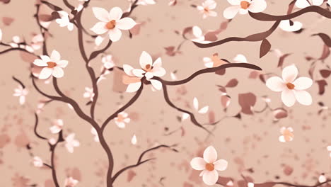 ramas de flores de cerezo con pétalos que caen animación en fondo beige