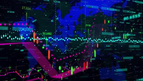 世界地図上の金融データ処理のアニメーション