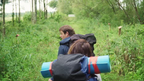 group of backpackers enjoying their vacations in active rest. extreme travel