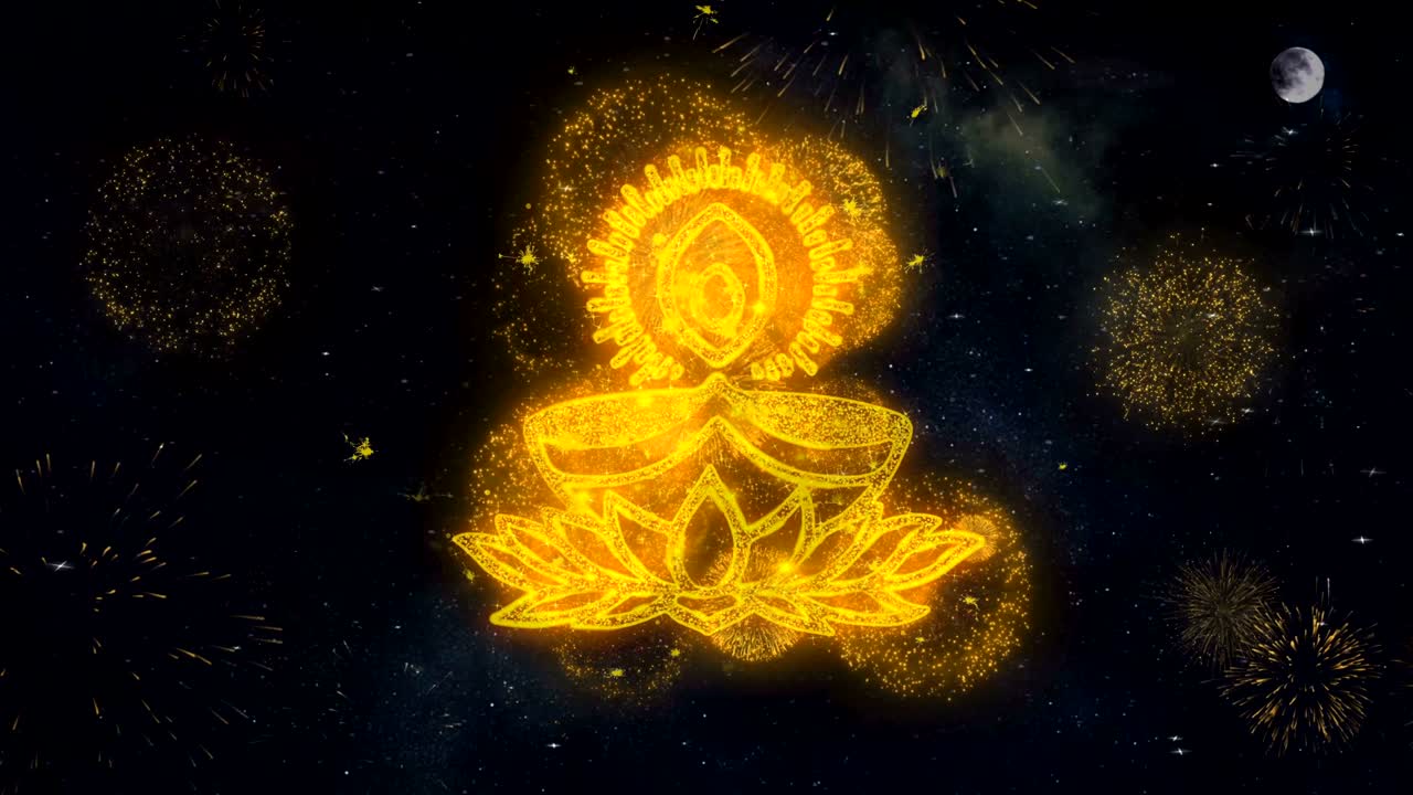 Diwali Element Text Wishes Reveal From Firework Particles Greeting card.