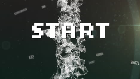 start text over multiple changing numbers and network of connections against black background
