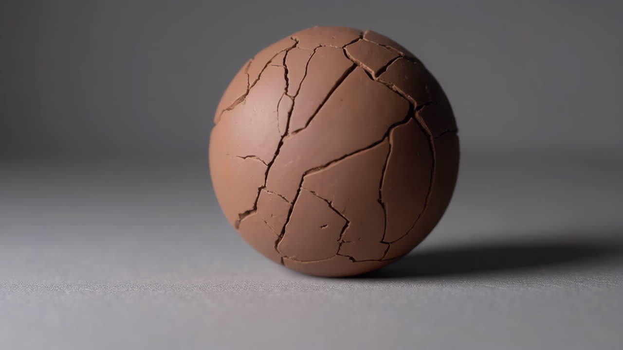 A Cracked Chocolate Egg on a Grey Background
