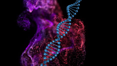 animation of dna strand and glowing mesh with network of connections