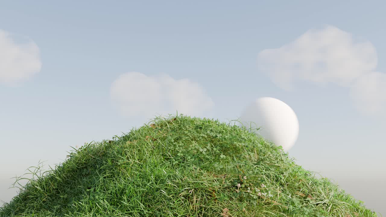 구름이 가득한 하늘 아래의 초록색 언덕