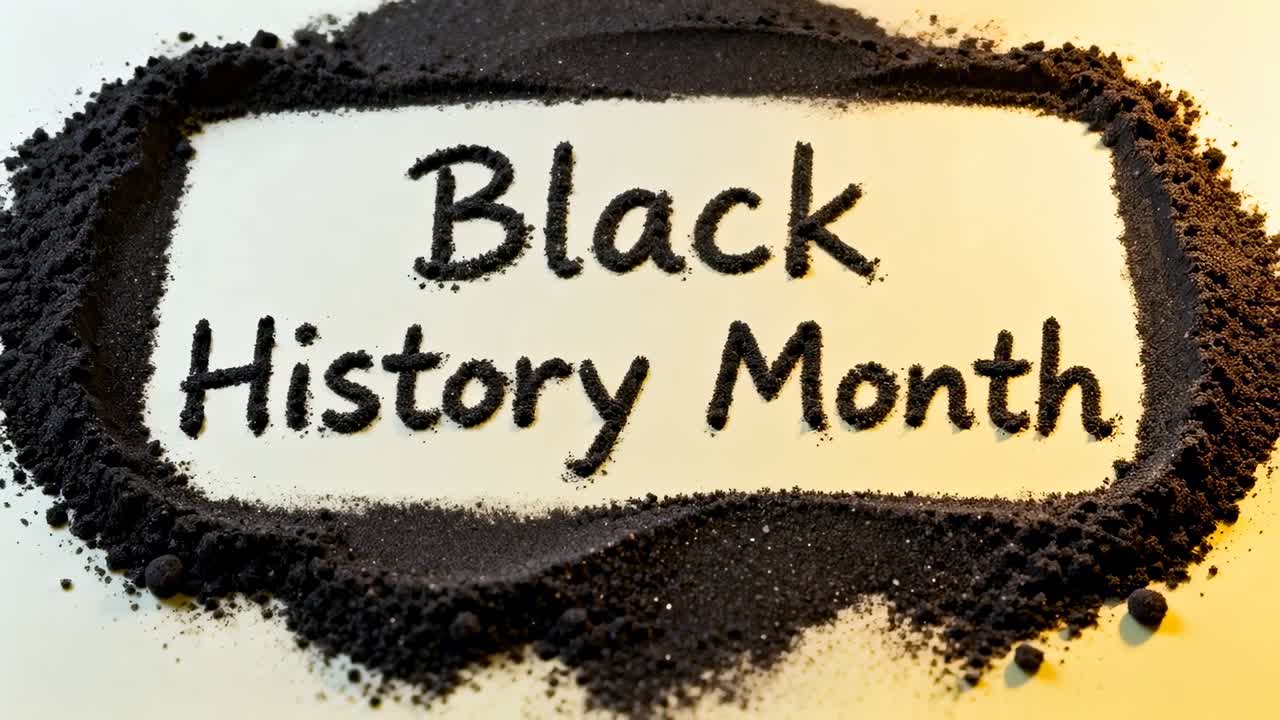 Registrazione di testo ritagliato per il Mese della storia afroamericana su tavolo bianco con luce calda, bordo in polvere per l'esposizione