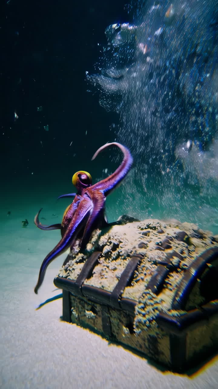 Octopus and Treasure Chest Underwater