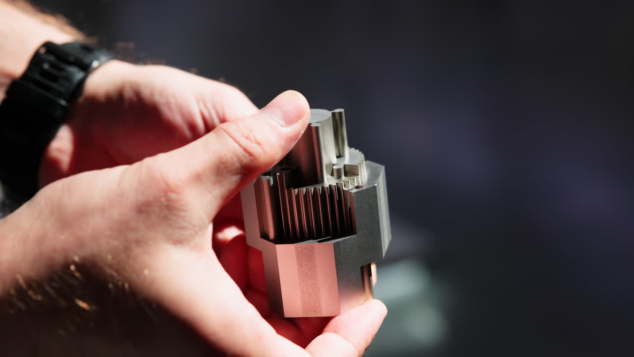 Close-up of Hands Holding a Precision Metal Component