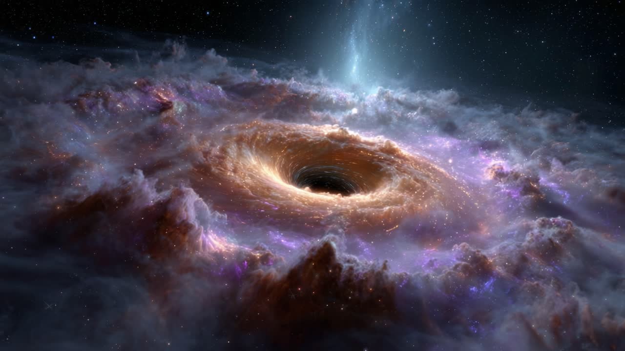 A Captivating Cosmic Scene: A Vibrant Black Hole Surrounded by a Colorful Nebula, Glowing with Starlight and Mystical Energy in the Vastness of Space