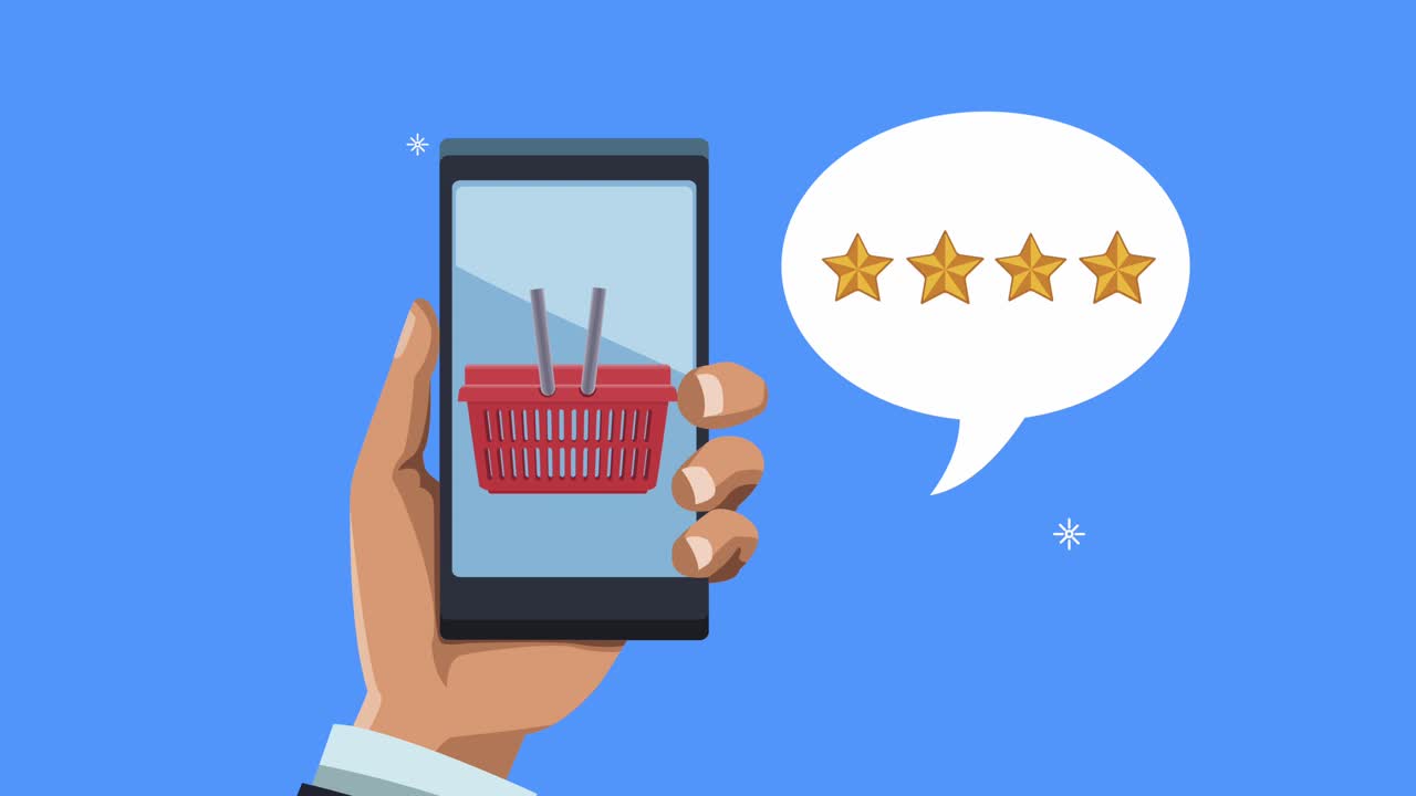 hand with smartphone ecommerce animation