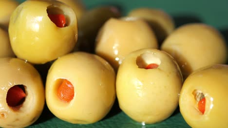 close-up of stuffed green olives