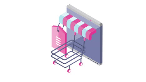dispositivo de tableta con sombrilla y carrito de compras