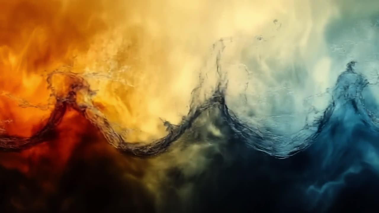 Vibrant waves of fire and water. Dynamic waves mix warm oranges and reds with cool blues and turquoises for a striking contrast.