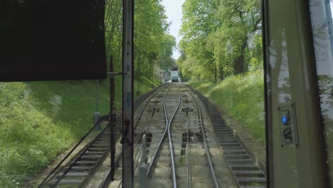 Petř&iacute;n funicular in Petrin Hill in Prague