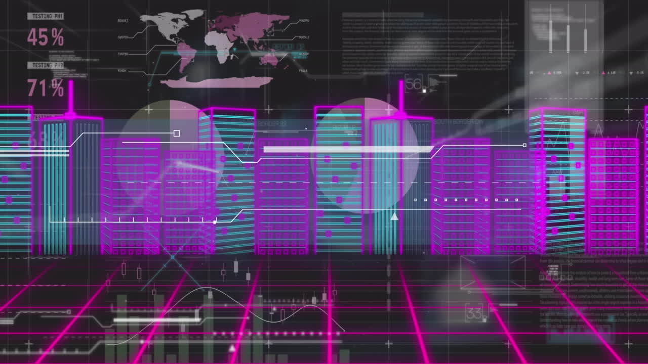 animación del procesamiento de datos sobre un fondo oscuro