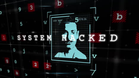 animación de fotos de usuarios, sistema hackeado y procesamiento de datos en fondo negro