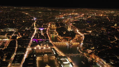 París-De-Noche-Toma-Aérea-Ile-De-La-Cite-Notre-Dame-De-París-Francia-El-Sena