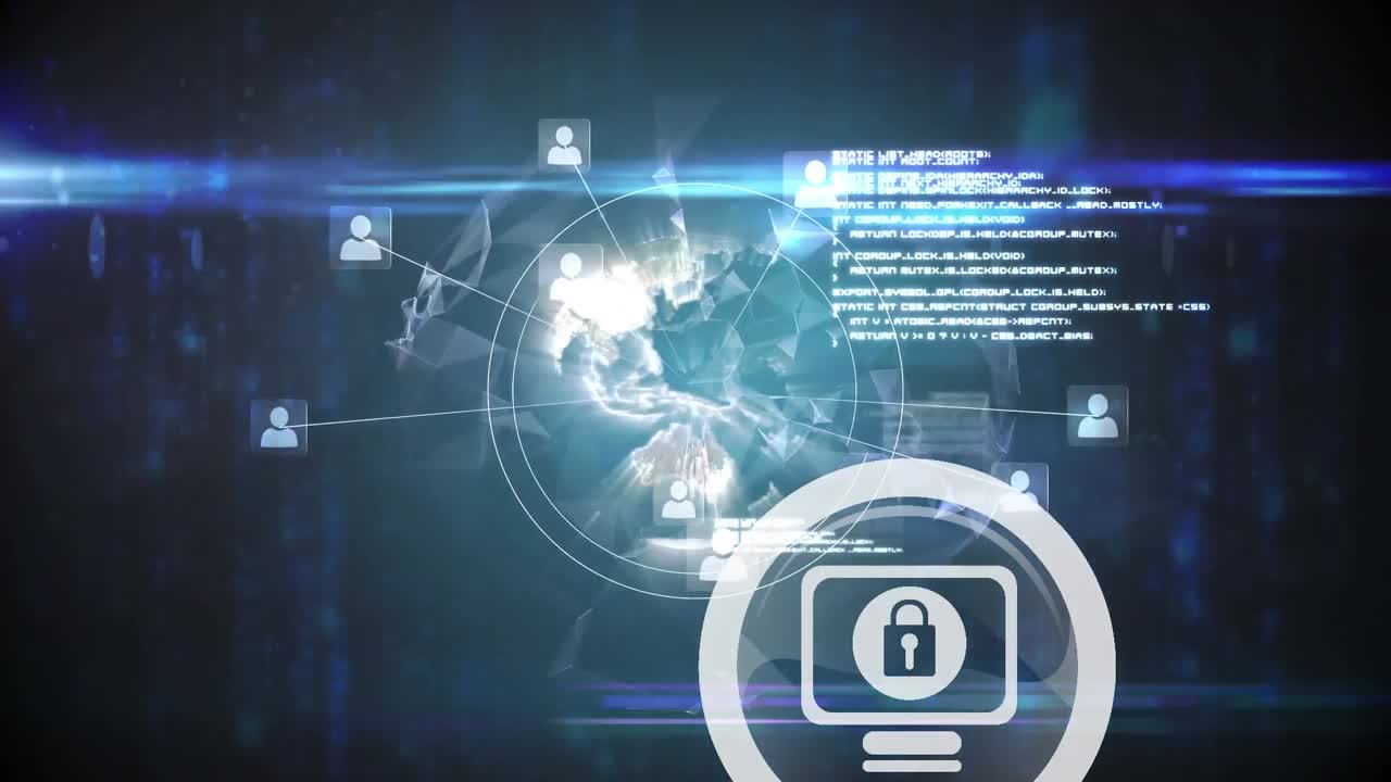 黒い背景のオンラインセキュリティパンドロックの接続ネットワークのアニメーション