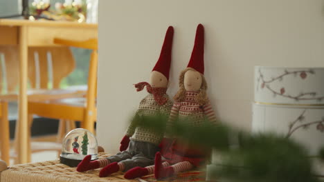 cozy christmas setting with scandinavian gnome decorations at home