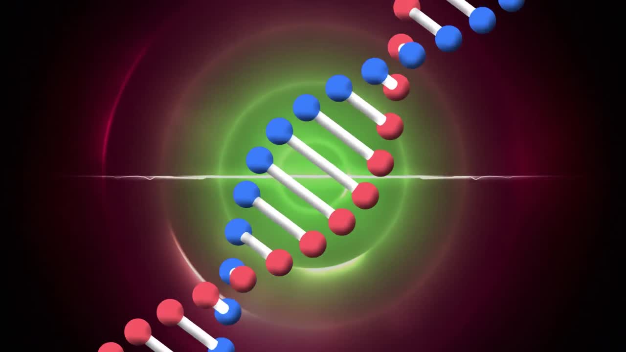 animación de la cadena de adn sobre los círculos azules