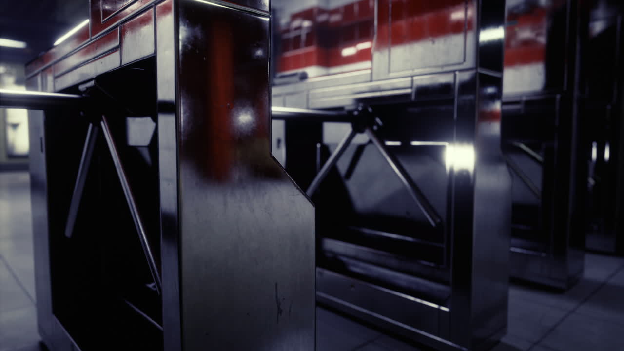 elegantes torniquetes metálicos en una estación de metro moderna durante la hora pico