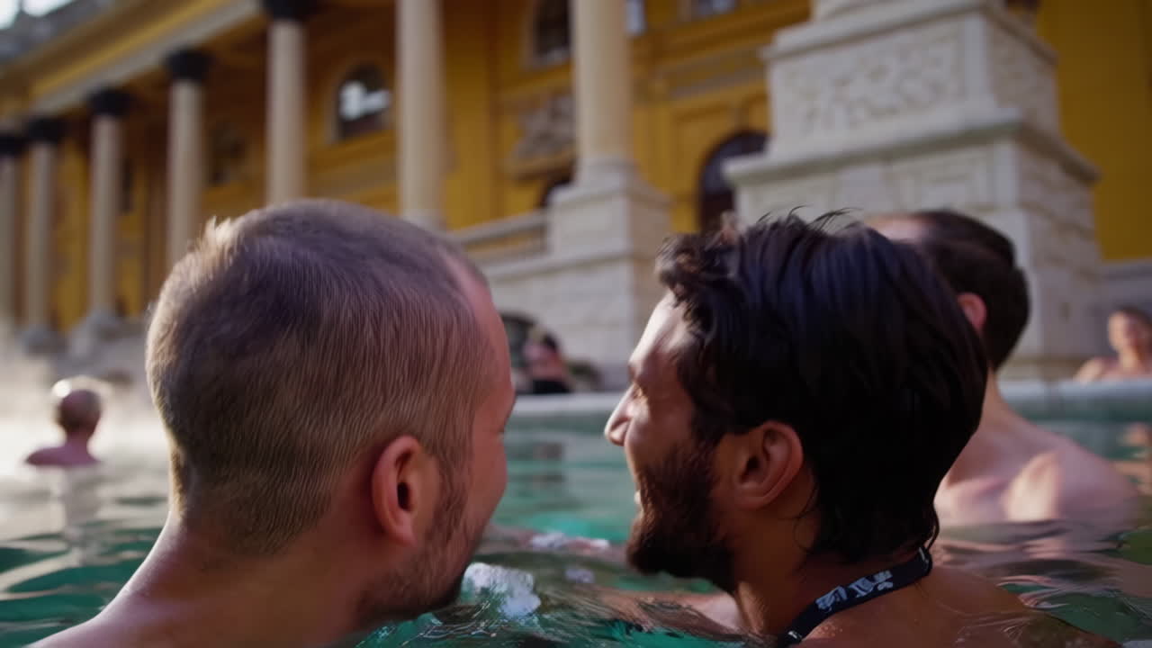 Men Relaxing in a Thermal Pool in Budapest