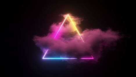 3d render, abstract minimal background, pink blue neon triangular frame