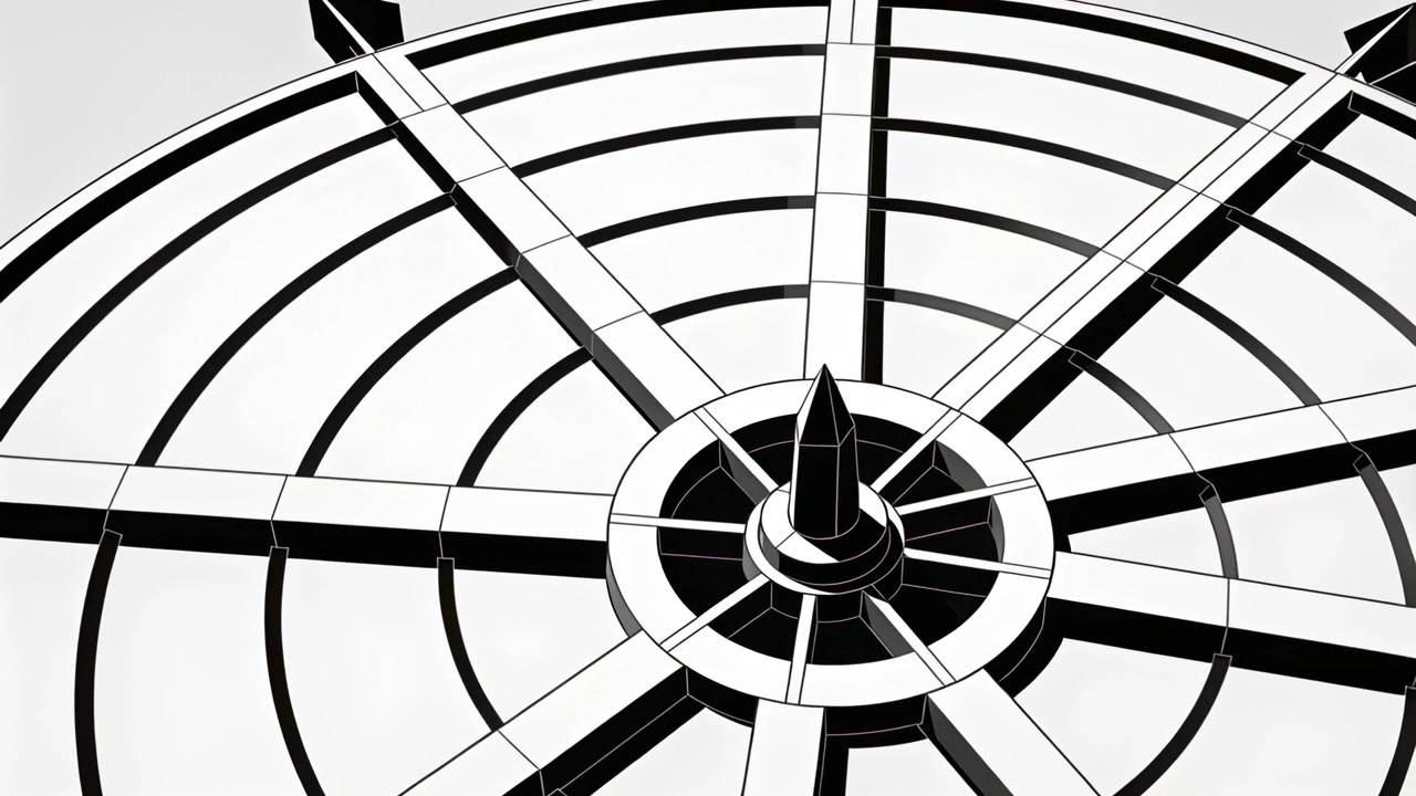 Rotating large wheel moving clockwise while camera shifting down against sky, revealing hub spike