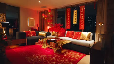 chinese new year decorated living room