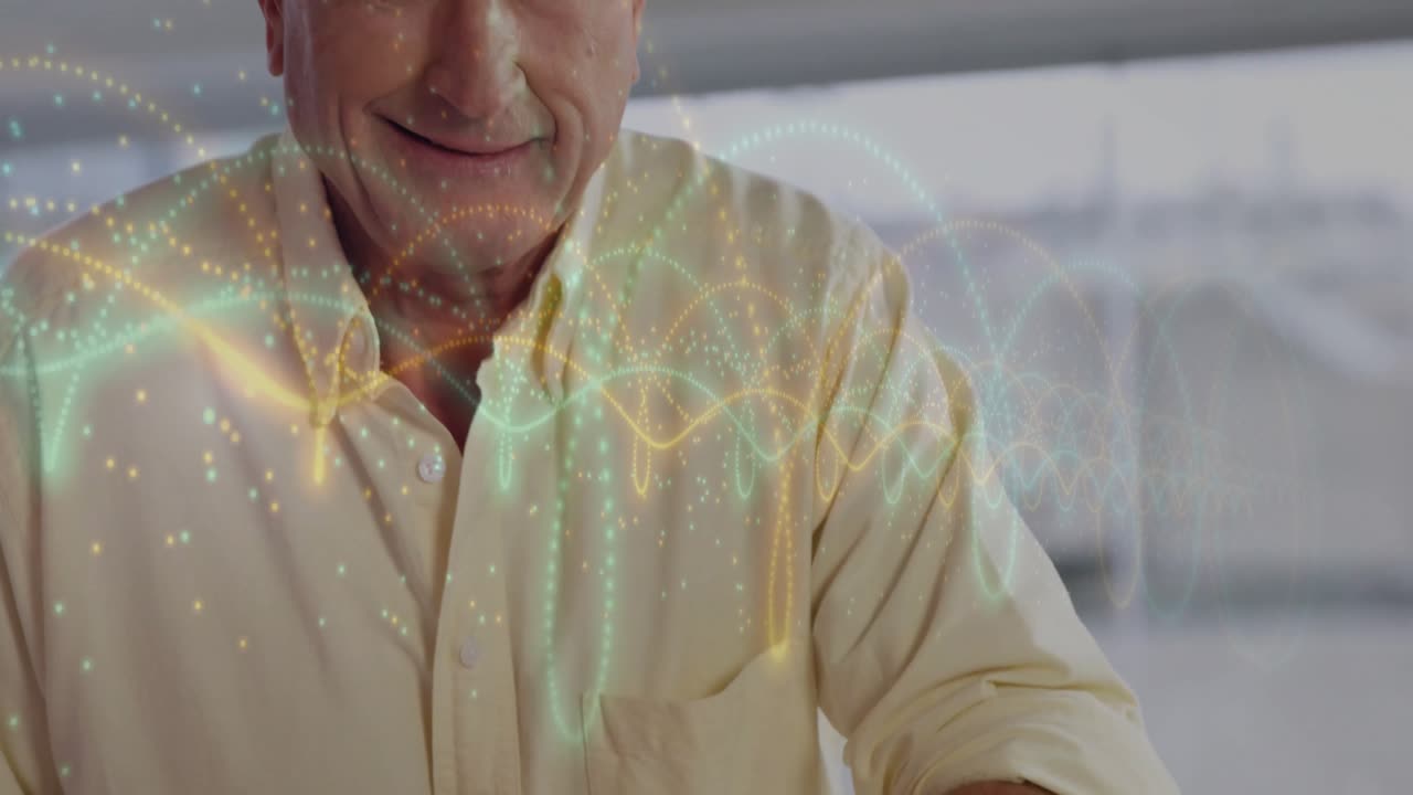 Terapista che impasta il ginocchio e allunga la caviglia, causando onde digitali che fluiscono intorno alla gamba per la terapia.